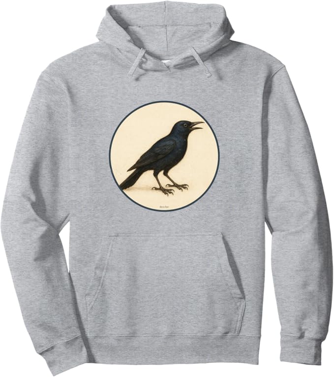 Retro Common Grackle Hoodie – Vintage Bird Design Sweatshirt