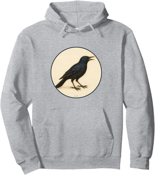 Retro Common Grackle Hoodie – Vintage Bird Design Sweatshirt