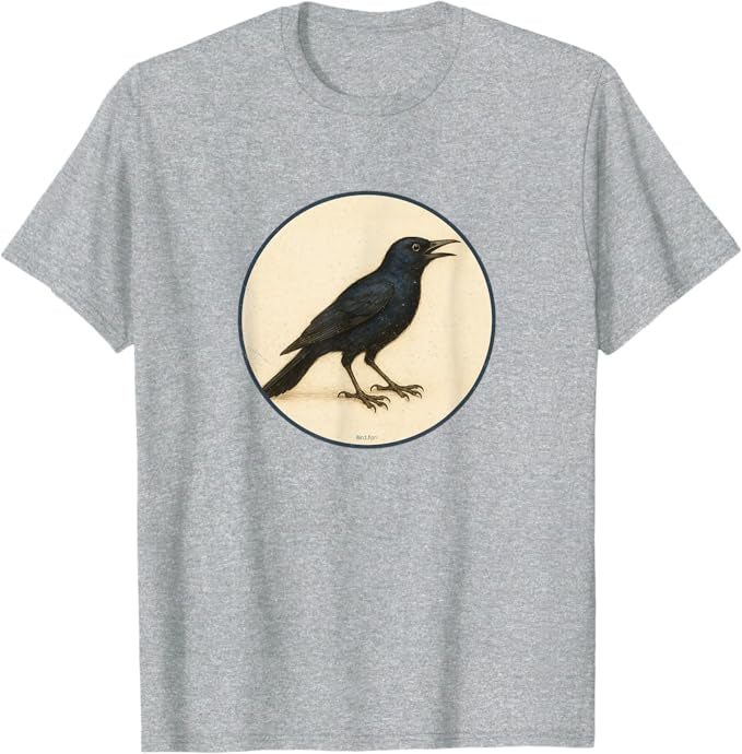 Common Grackle T-Shirt Retro Design by Bird.fan | Men's Birding Graphic Tee