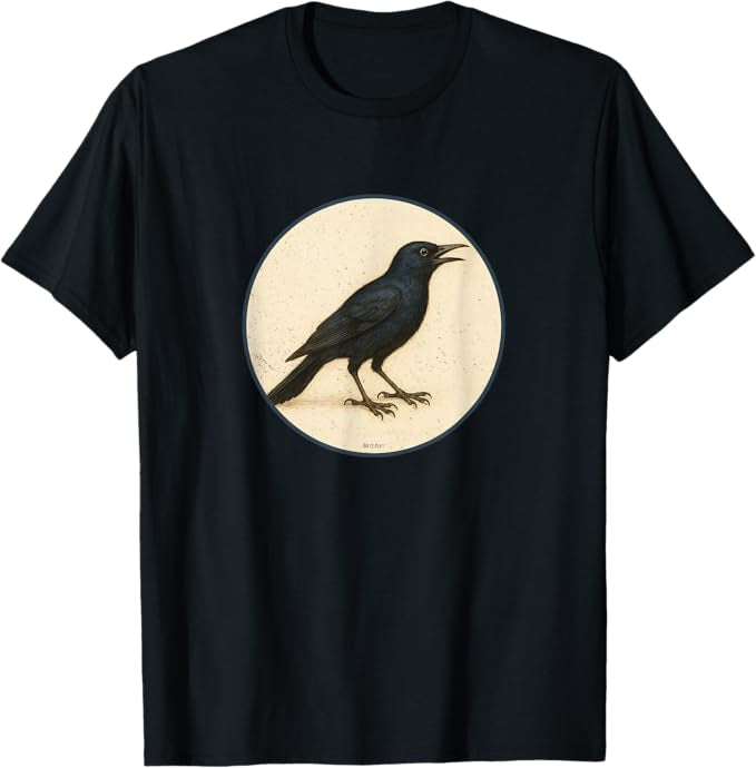 Common Grackle T-Shirt Retro Design by Bird.fan | Men's Birding Graphic Tee