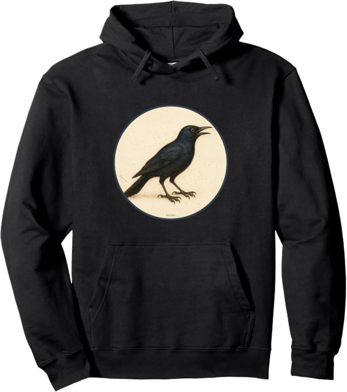 Retro Common Grackle Hoodie – Vintage Bird Design Sweatshirt