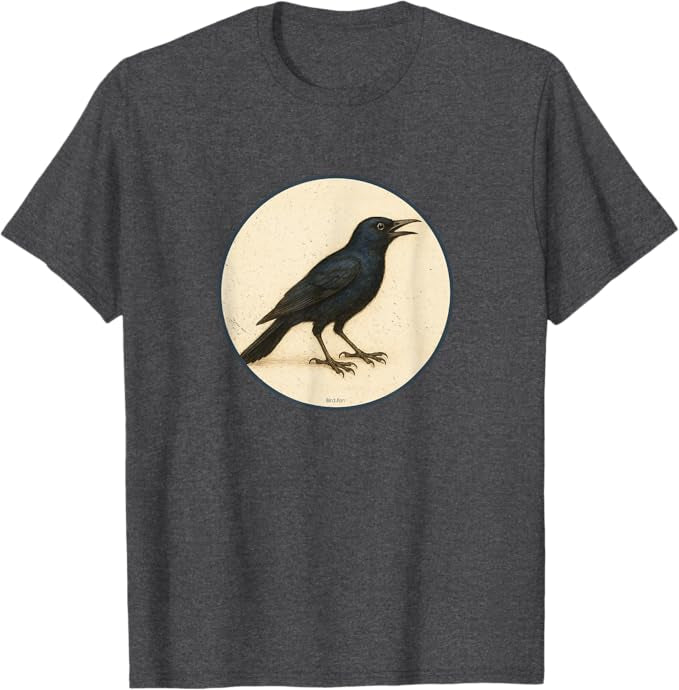 Common Grackle T-Shirt Retro Design by Bird.fan | Men's Birding Graphic Tee
