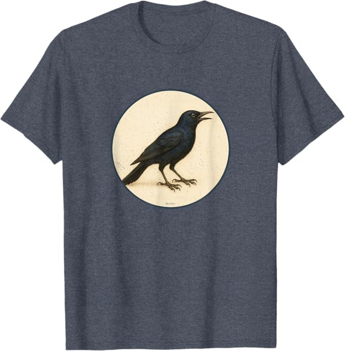 Common Grackle T-Shirt Retro Design by Bird.fan | Men's Birding Graphic Tee