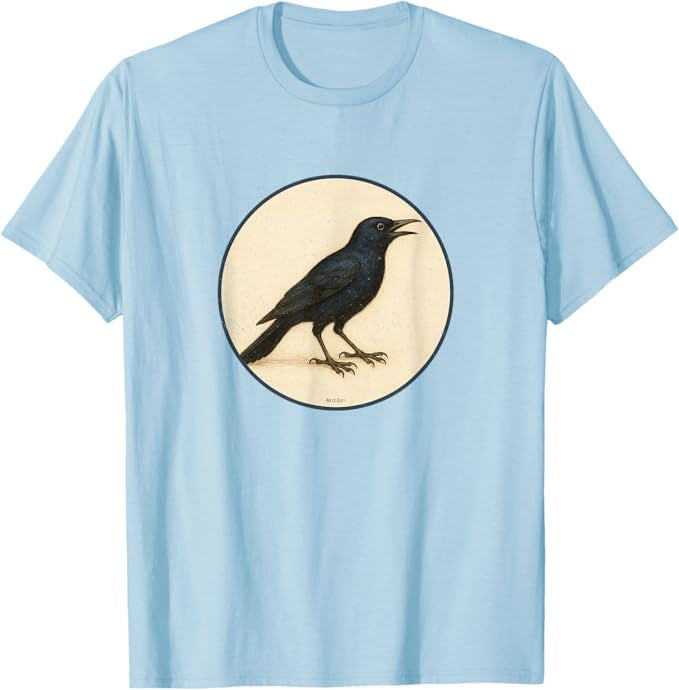 Common Grackle T-Shirt Retro Design by Bird.fan | Men's Birding Graphic Tee