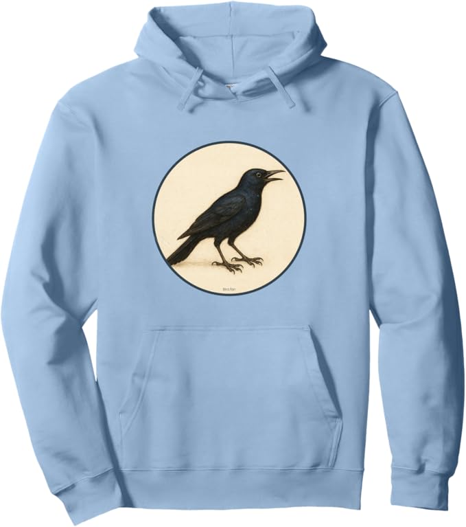 Retro Common Grackle Hoodie – Vintage Bird Design Sweatshirt