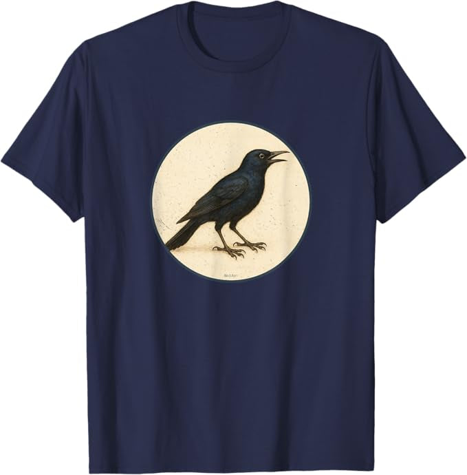 Common Grackle T-Shirt Retro Design by Bird.fan | Men's Birding Graphic Tee
