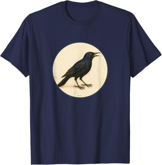 Common Grackle T-Shirt Retro Design by Bird.fan | Men's Birding Graphic Tee