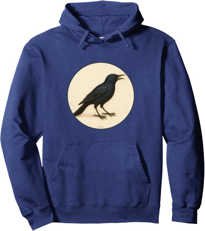 Retro Common Grackle Hoodie – Vintage Bird Design Sweatshirt