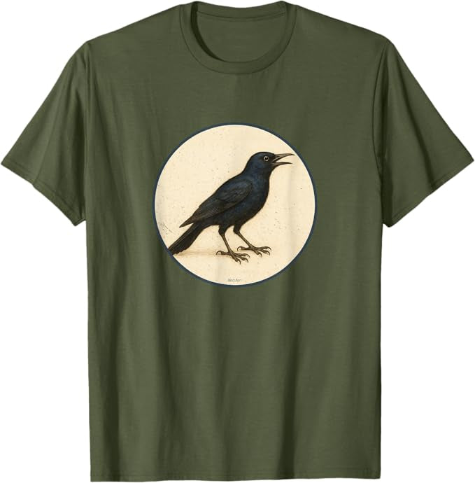 Common Grackle T-Shirt Retro Design by Bird.fan | Men's Birding Graphic Tee