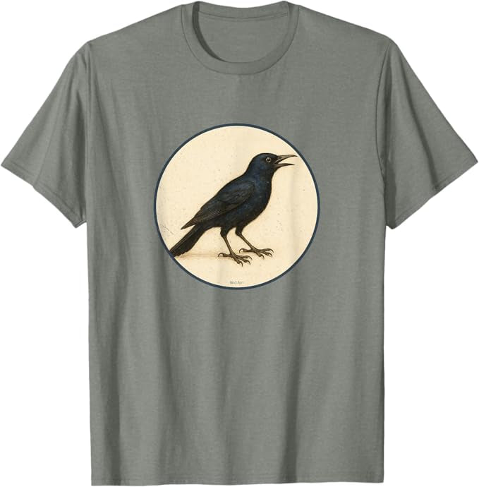 Common Grackle T-Shirt Retro Design by Bird.fan | Men's Birding Graphic Tee