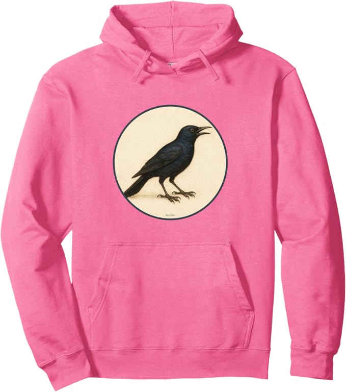 Retro Common Grackle Hoodie – Vintage Bird Design Sweatshirt