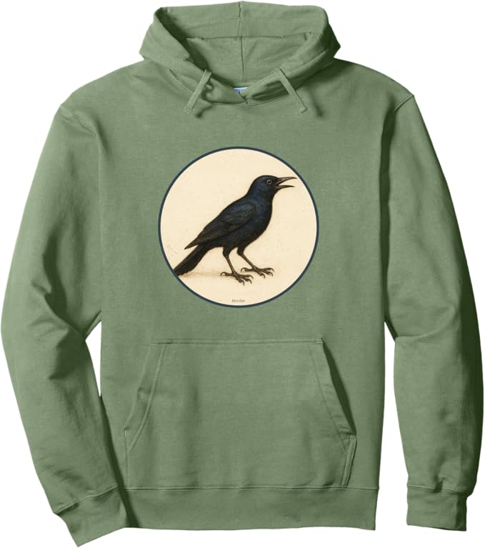 Retro Common Grackle Hoodie – Vintage Bird Design Sweatshirt