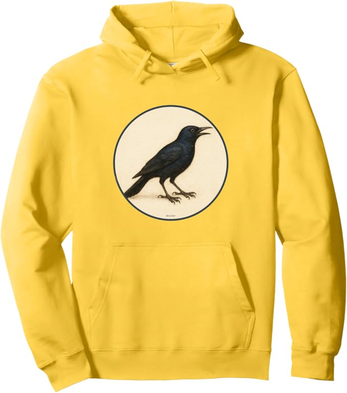 Retro Common Grackle Hoodie – Vintage Bird Design Sweatshirt