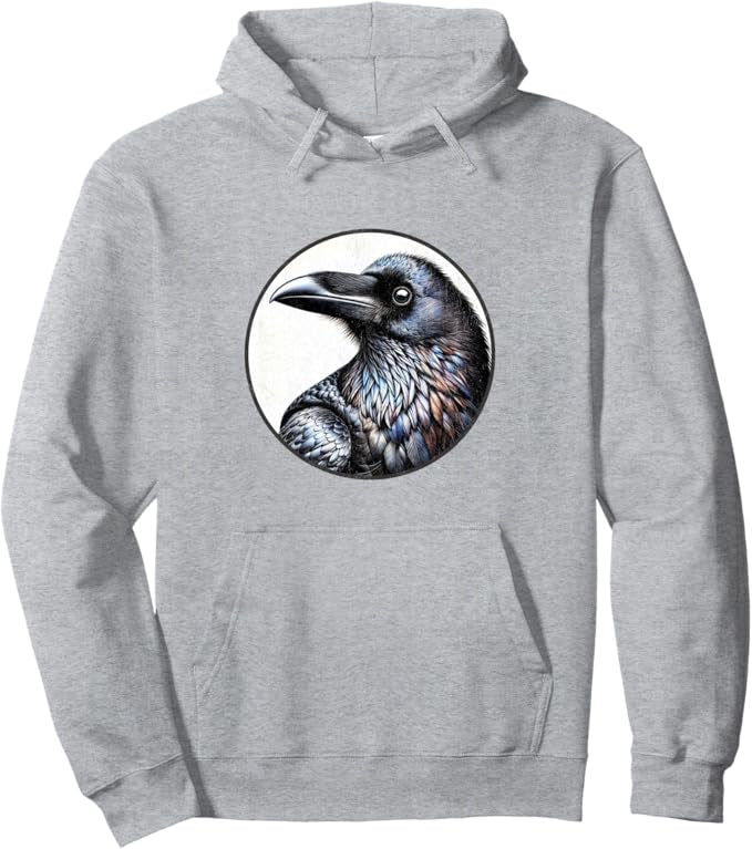 Common Raven Retro Bird Design Unisex Pullover Hoodie by Bird.fan