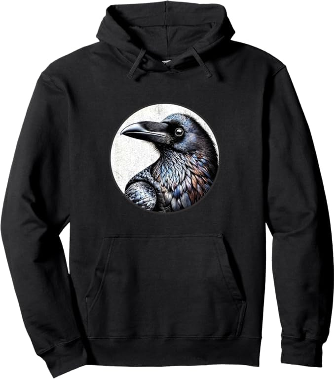 Common Raven Retro Bird Design Unisex Pullover Hoodie by Bird.fan