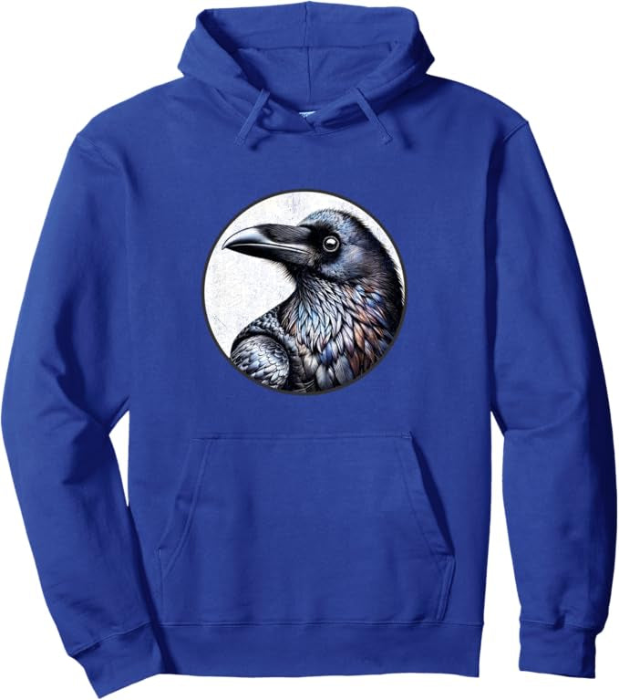 Common Raven Retro Bird Design Unisex Pullover Hoodie by Bird.fan