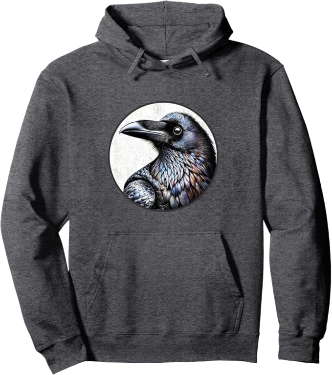 Common Raven Retro Bird Design Unisex Pullover Hoodie by Bird.fan