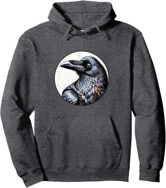 Common Raven Retro Bird Design Unisex Pullover Hoodie by Bird.fan