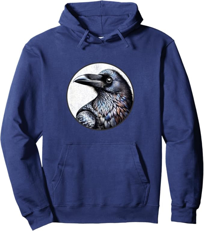Common Raven Retro Bird Design Unisex Pullover Hoodie by Bird.fan