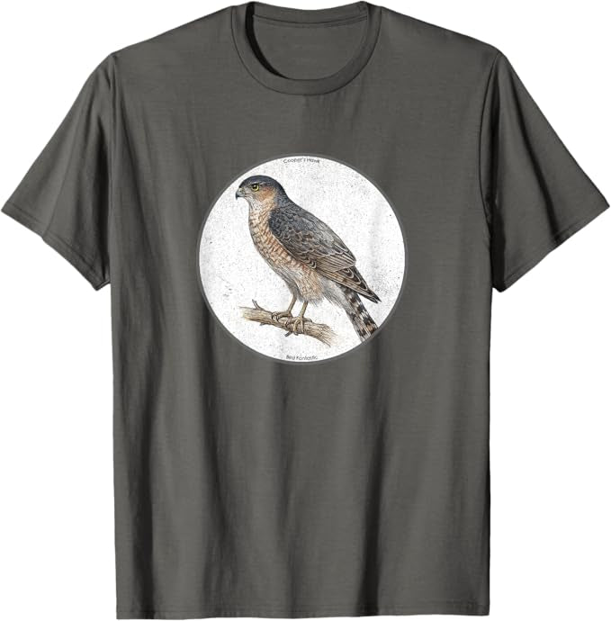 Retro Cooper's Hawk Bird Design T-Shirt Design 10 Colors by Bird.Fan | Birding Graphic Tee