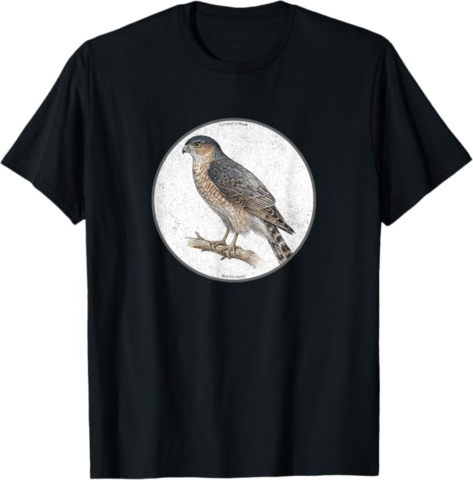 Retro Cooper's Hawk Bird Design T-Shirt Design 10 Colors by Bird.Fan | Birding Graphic Tee