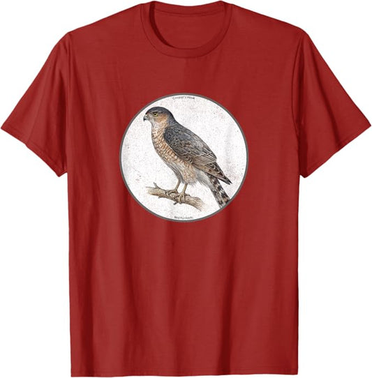 Retro Cooper's Hawk Bird Design T-Shirt Design 10 Colors by Bird.Fan | Birding Graphic Tee