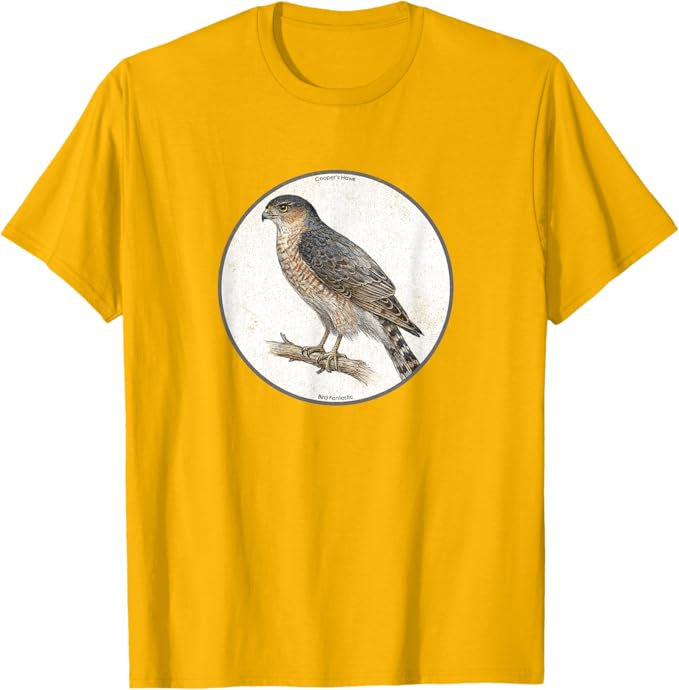 Retro Cooper's Hawk Bird Design T-Shirt Design 10 Colors by Bird.Fan | Birding Graphic Tee