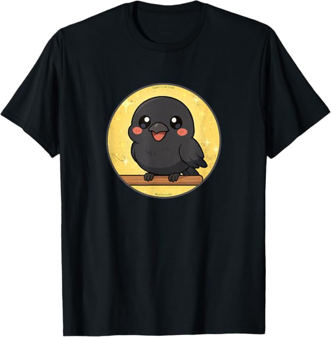 Super Cute American Crow Anime Bird Design by Bird.fan | Birding Graphic Tee