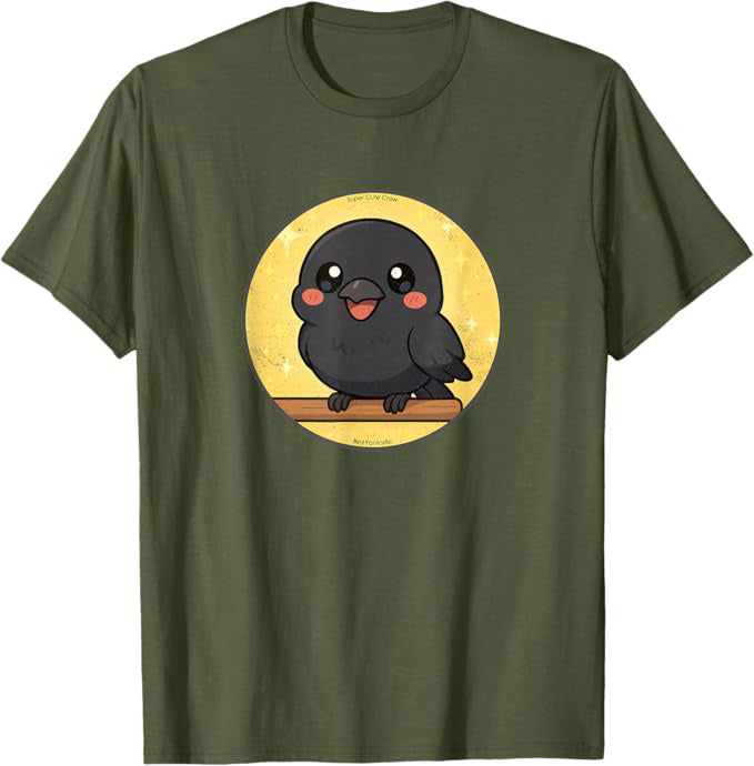 Super Cute American Crow Anime Bird Design by Bird.fan | Birding Graphic Tee