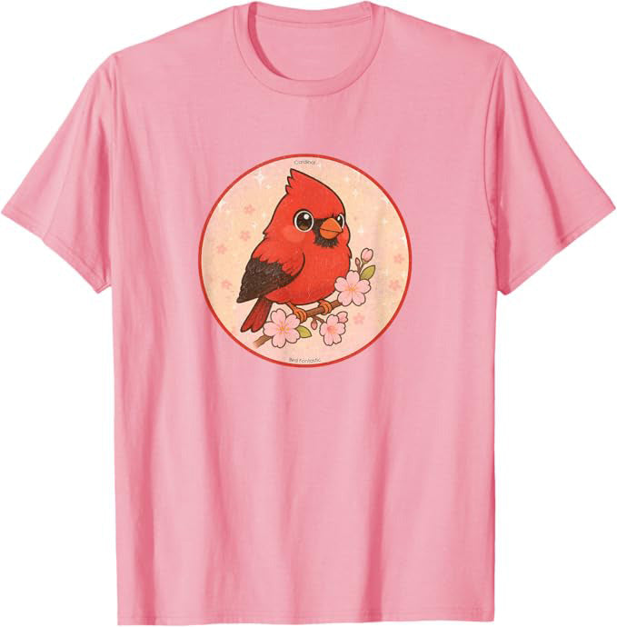 Super Cute Cardinal T-Shirt Retro Design by Bird.fan | Birding Graphic Tee