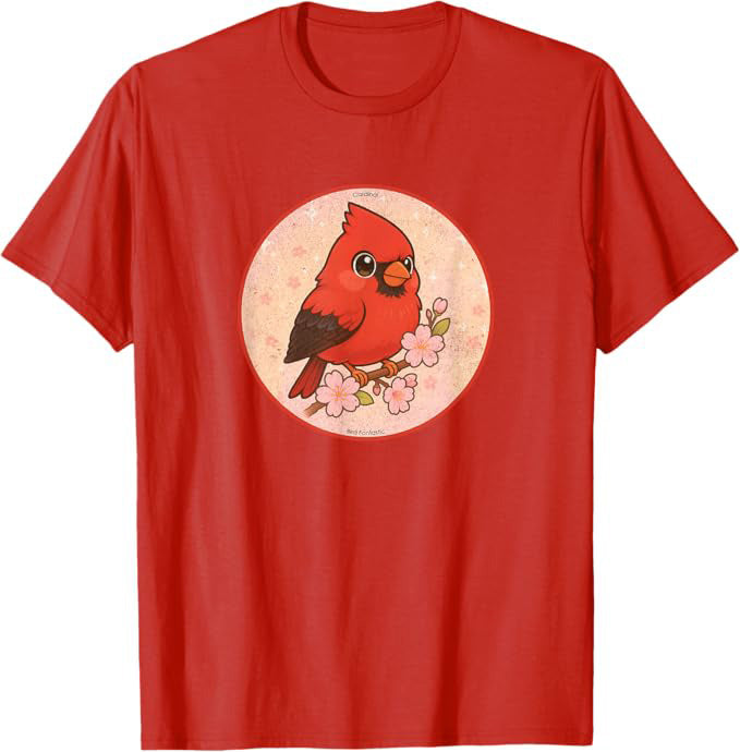 Super Cute Cardinal T-Shirt Retro Design by Bird.fan | Birding Graphic Tee