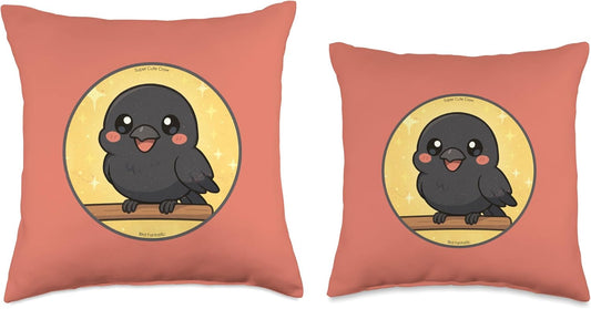 Super Cute American Crow Anime Bird Design Throw Pillow | by Bird Fantastic