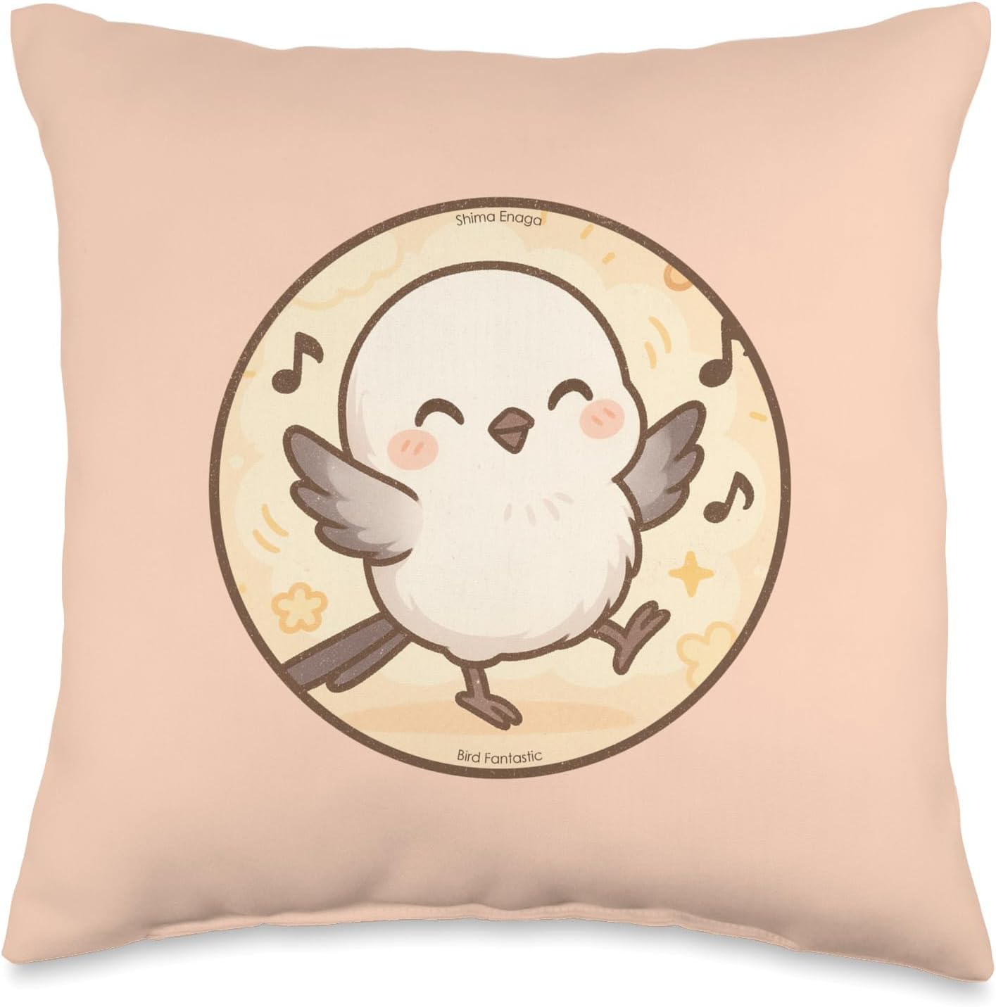 Cute Dancing Shima Enaga “Japanese Snow Fairy” Bird Design Throw Pillow | by Bird Fantastic