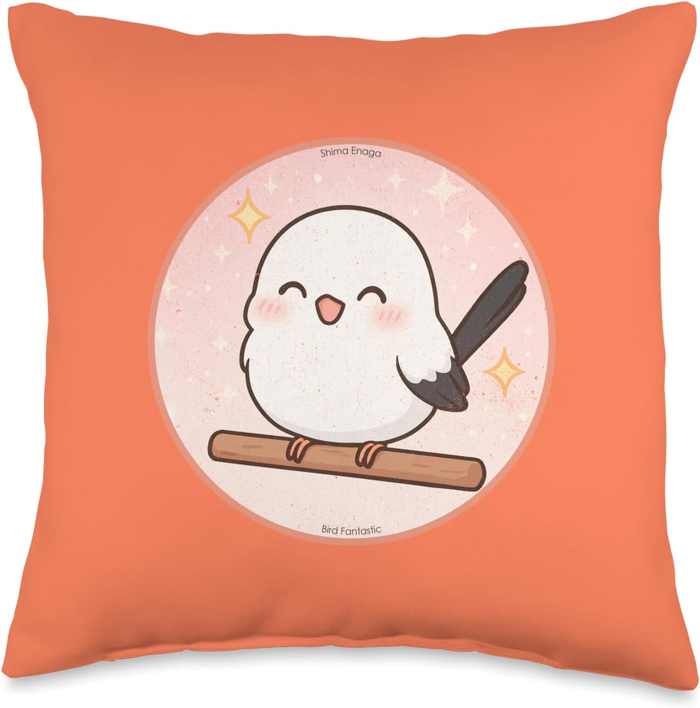 Super Cute Shima Enaga “Japanese Snow Fairy Bird” Design Throw Pillow | by Bird Fantastic