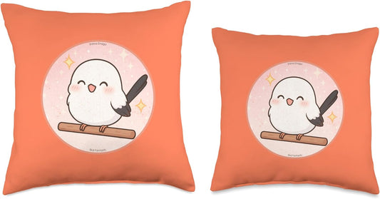 Super Cute Shima Enaga “Japanese Snow Fairy Bird” Design Throw Pillow | by Bird Fantastic