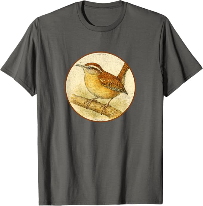 Retro Carolina Wren Bird Design T-Shirt Design 10 Colors by Bird Fantastic | Birding Graphic Tee