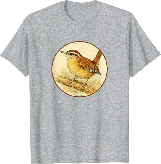 Retro Carolina Wren Bird Design T-Shirt Design 10 Colors by Bird Fantastic | Birding Graphic Tee