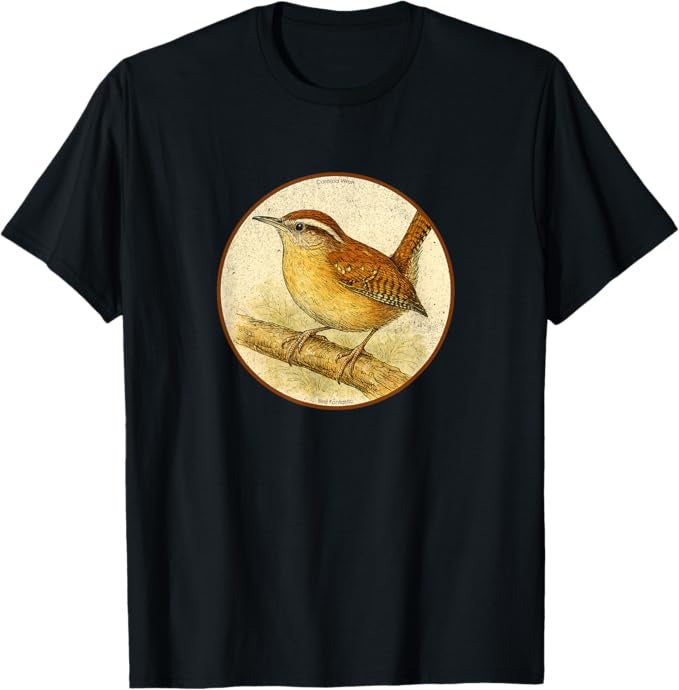 Retro Carolina Wren Bird Design T-Shirt Design 10 Colors by Bird Fantastic | Birding Graphic Tee