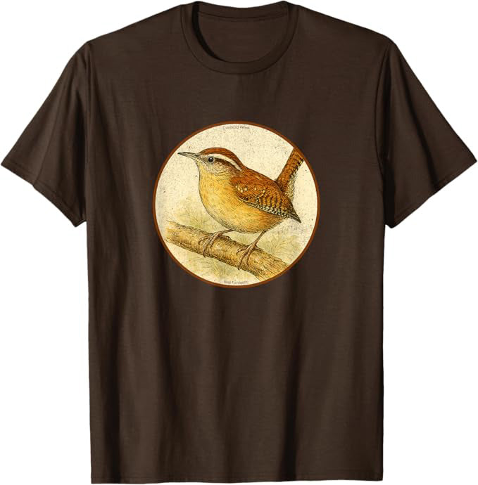 Retro Carolina Wren Bird Design T-Shirt Design 10 Colors by Bird Fantastic | Birding Graphic Tee
