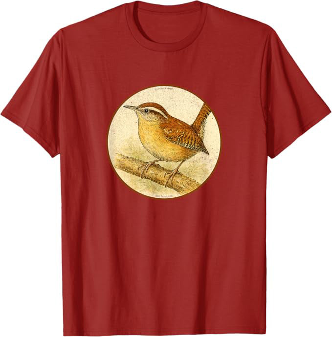 Retro Carolina Wren Bird Design T-Shirt Design 10 Colors by Bird Fantastic | Birding Graphic Tee