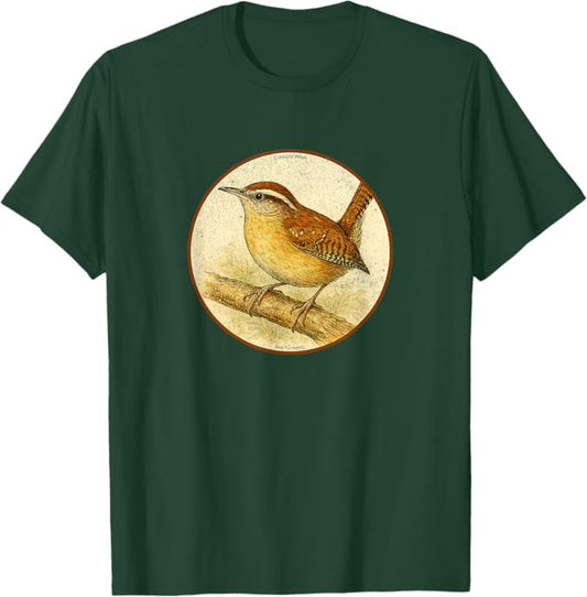 Retro Carolina Wren Bird Design T-Shirt Design 10 Colors by Bird Fantastic | Birding Graphic Tee