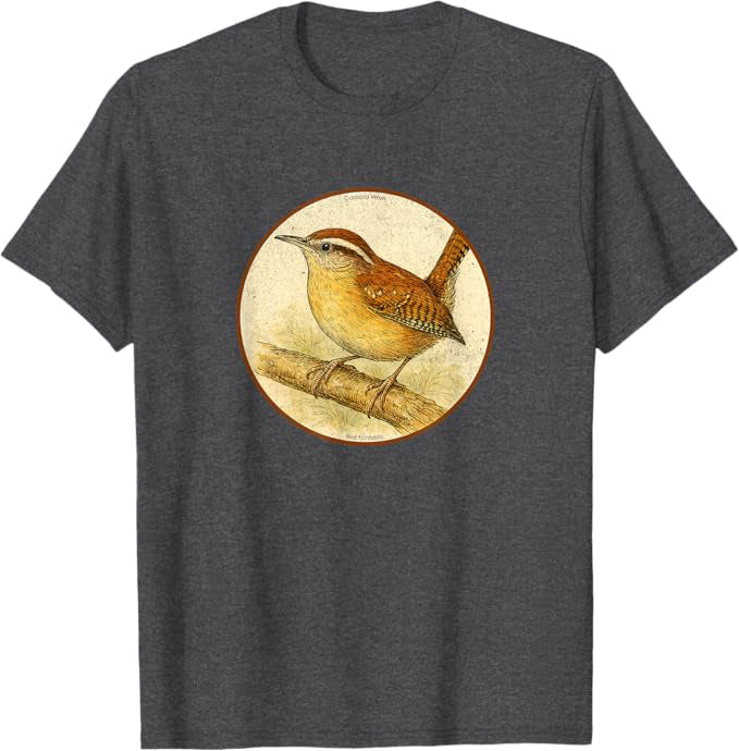 Retro Carolina Wren Bird Design T-Shirt Design 10 Colors by Bird Fantastic | Birding Graphic Tee