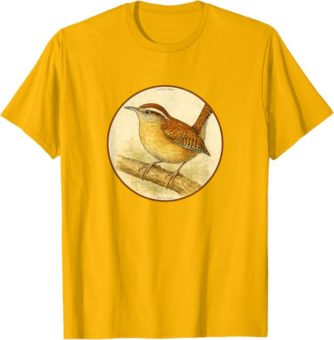 Retro Carolina Wren Bird Design T-Shirt Design 10 Colors by Bird Fantastic | Birding Graphic Tee