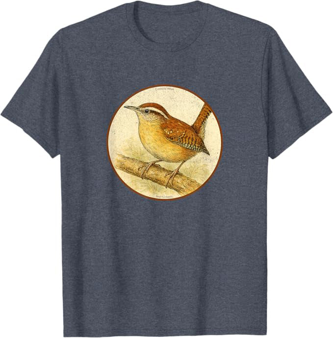 Retro Carolina Wren Bird Design T-Shirt Design 10 Colors by Bird Fantastic | Birding Graphic Tee