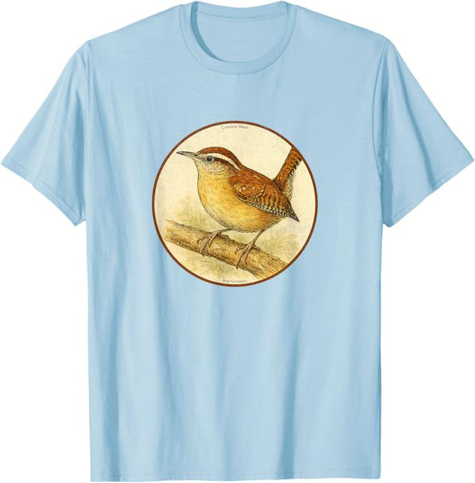 Retro Carolina Wren Bird Design T-Shirt Design 10 Colors by Bird Fantastic | Birding Graphic Tee