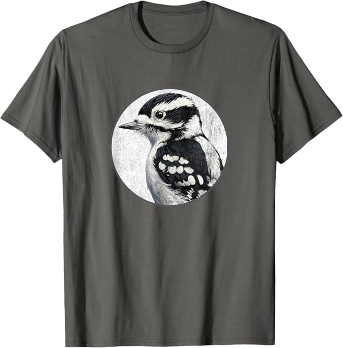 Downy Woodpecker T-Shirt Retro Design by Bird.fan | Men's Birding Graphic Tee