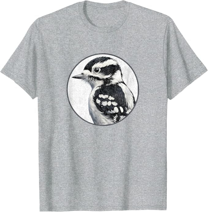 Downy Woodpecker T-Shirt Retro Design by Bird.fan | Men's Birding Graphic Tee