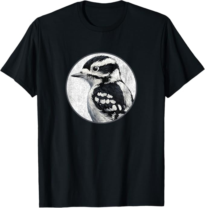 Downy Woodpecker T-Shirt Retro Design by Bird.fan | Men's Birding Graphic Tee