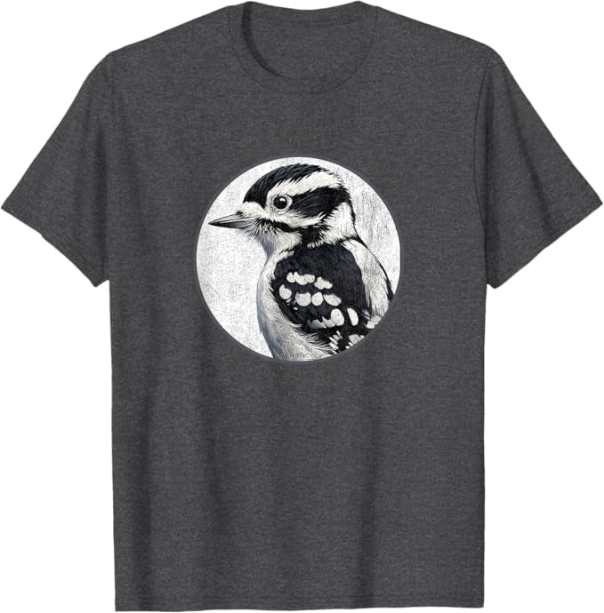 Downy Woodpecker T-Shirt Retro Design by Bird.fan | Men's Birding Graphic Tee