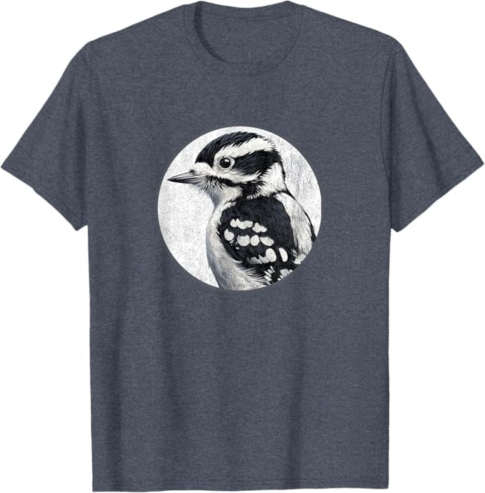 Downy Woodpecker T-Shirt Retro Design by Bird.fan | Men's Birding Graphic Tee